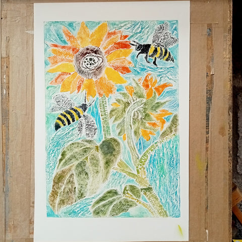 SUNFLOWERS AND BEES - SHEELAH SPARKES